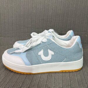 True Religion Womens Sz 10 Blue & White Kim Denim Sneakers Lace-Up Rubber Sole